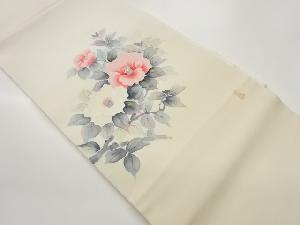 作家物　塩瀬金彩手描き椿模様名古屋帯